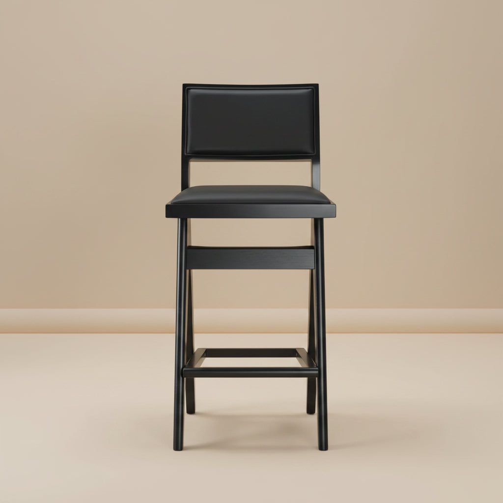 Kora Black Leather Bar Stool  Set of 2