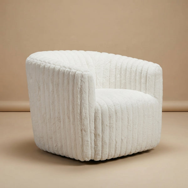Mayfield White Soft Plush Fabric Swivel Chair
