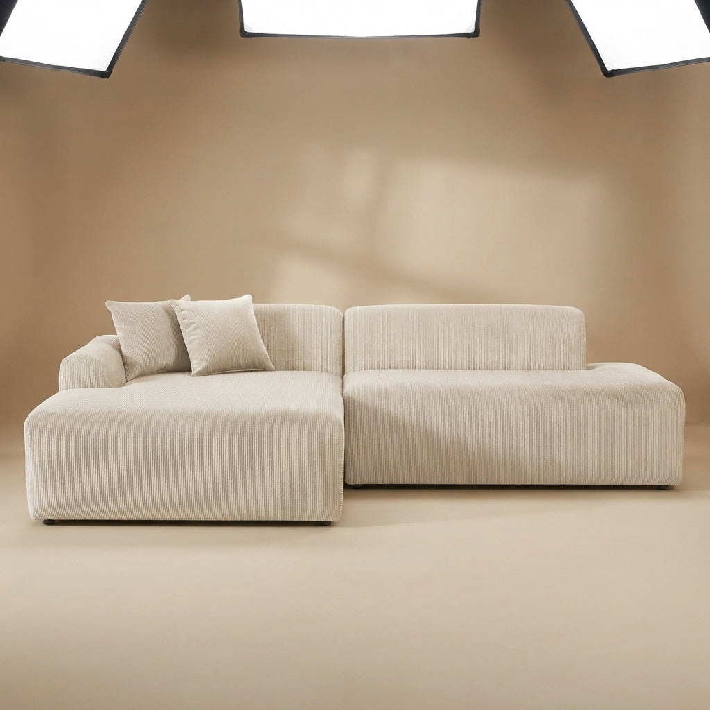 Dexter Cream Corduroy Sectional Left Facing Chaise