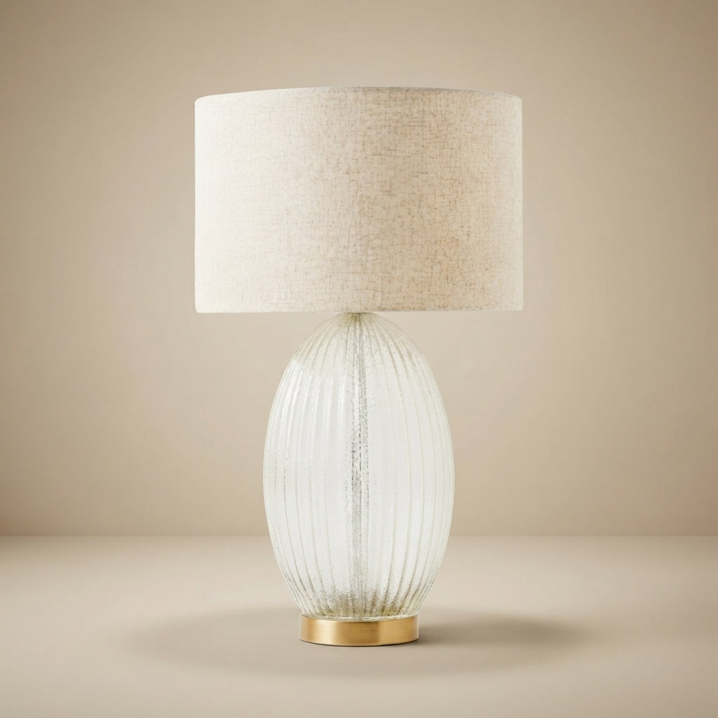 Aurora Ribbed Glass Lamp Base Clear Table Lamp and Shade