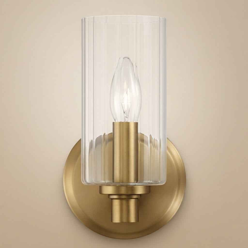 Jardin Single Light Wall Sconce With Clear Ribbed Glass - Satin Brass