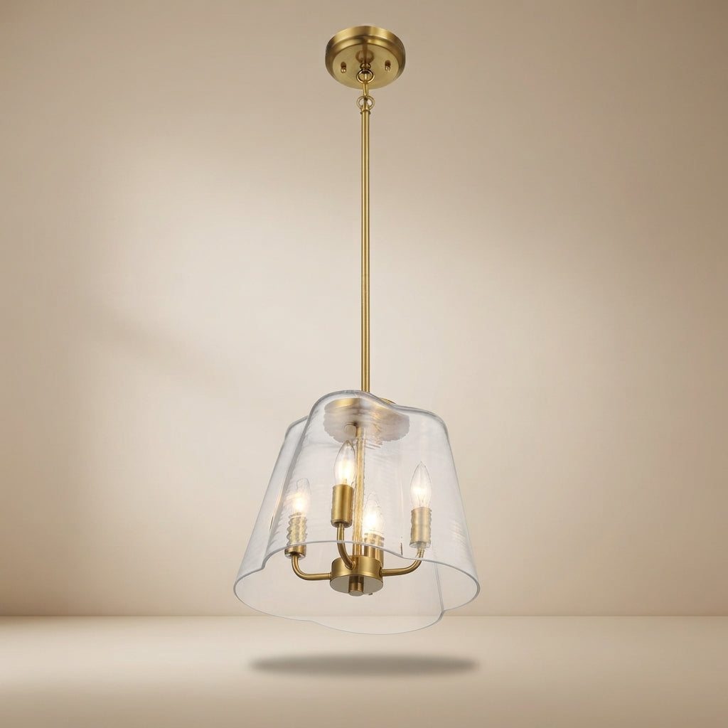 Soiree Four Candle Lights Pendant With Clear Glass - Satin Brass
