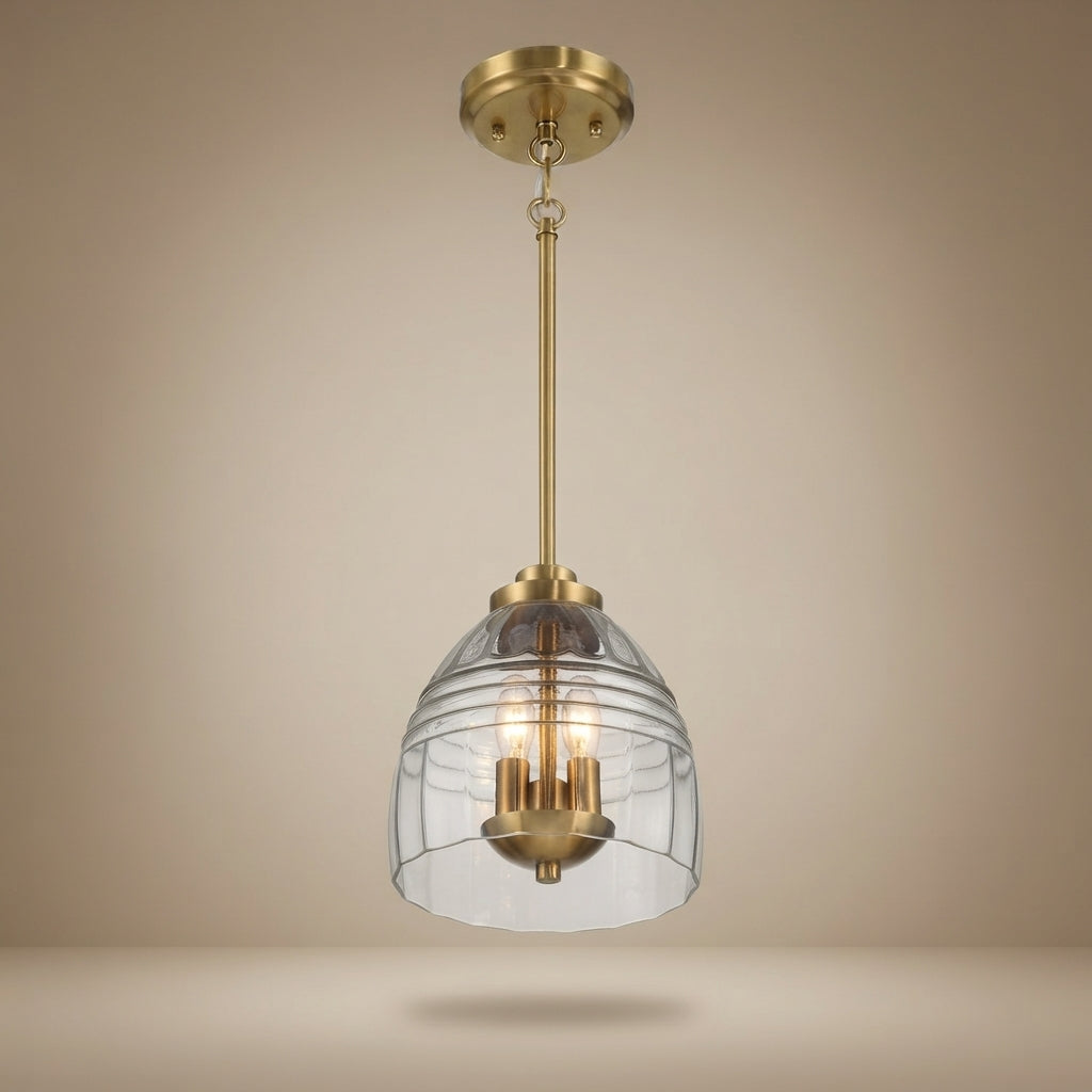 Ember Three Candle Lights Chain Pendant With Clear Glass - Satin Brass
