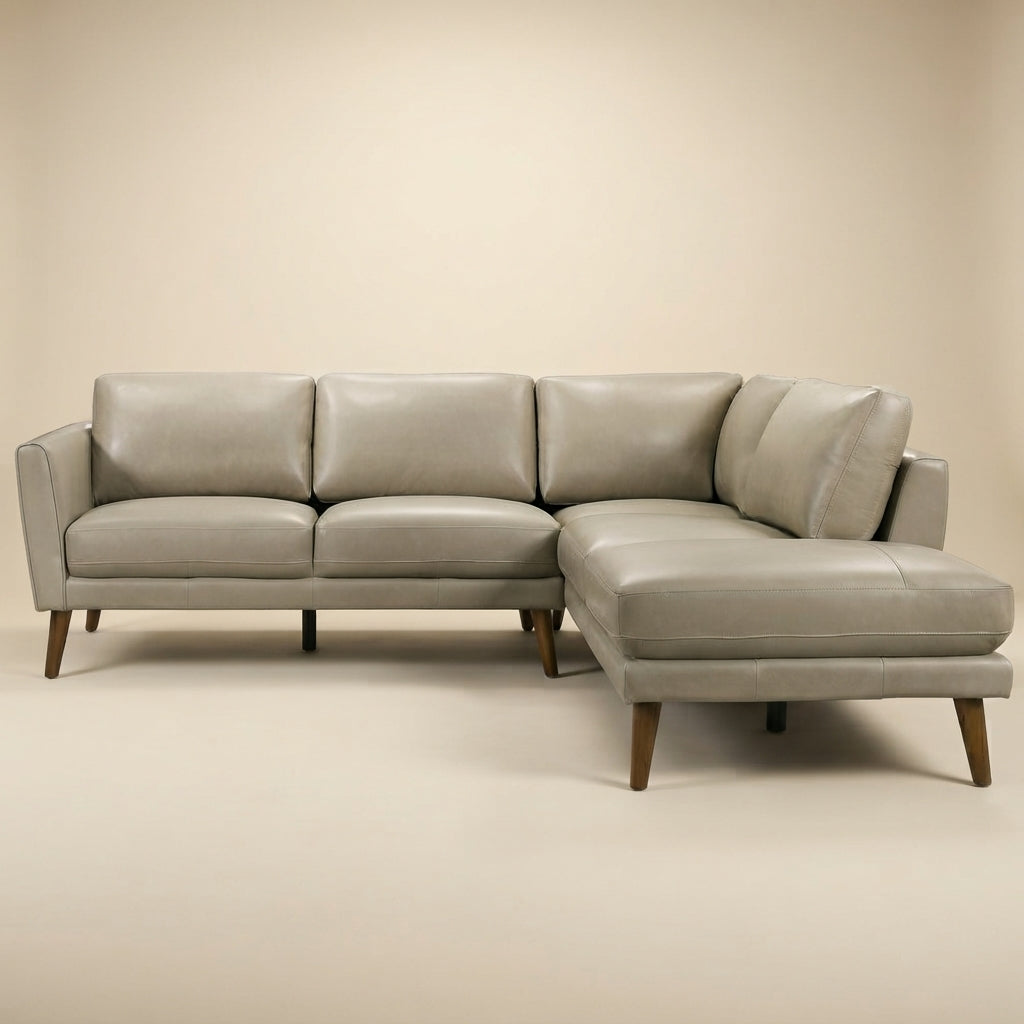 Bexley Beige Leather Sectional Sofa Right Facing Chaise
