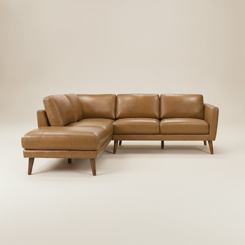 Bexley Tan Leather Sectional Sofa Left Facing Chaise