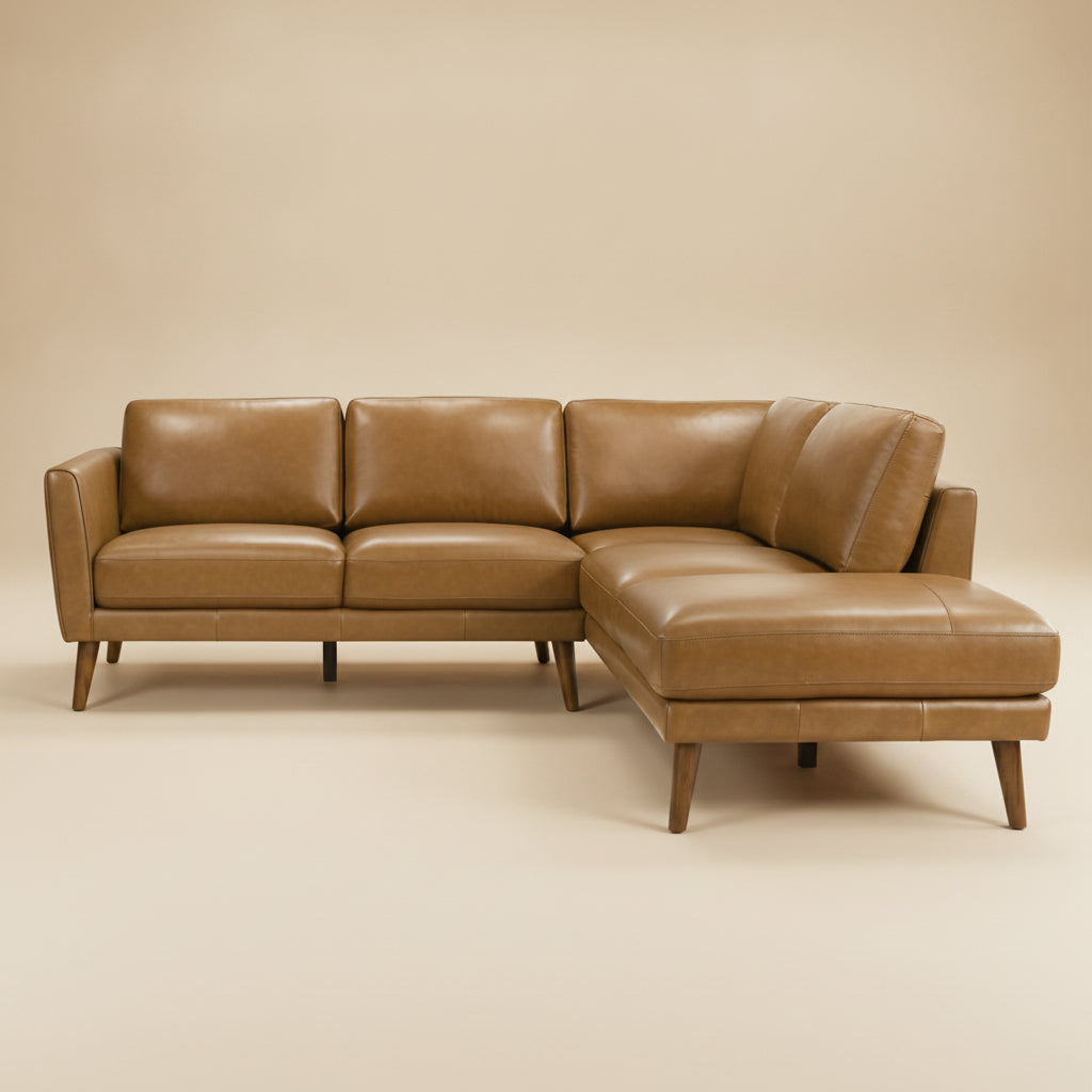 Bexley Tan Leather Sectional Sofa Right Facing Chaise