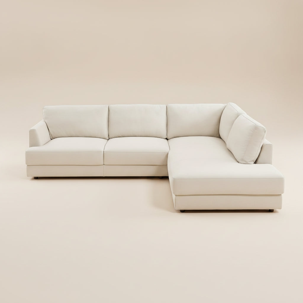 Glendale Cream Real Leather Right Sectional Sofa