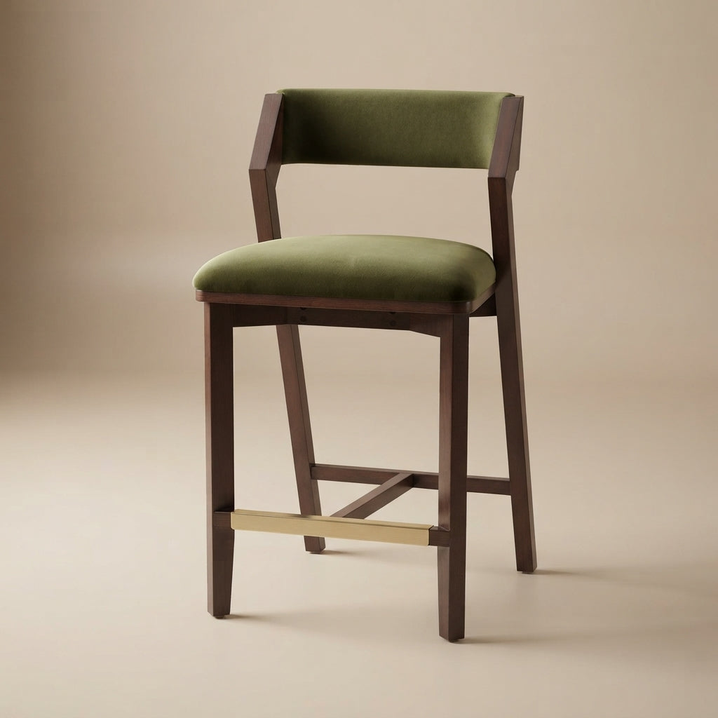 Patricia Velvet Counter Stool with Backrest - Turtle Green