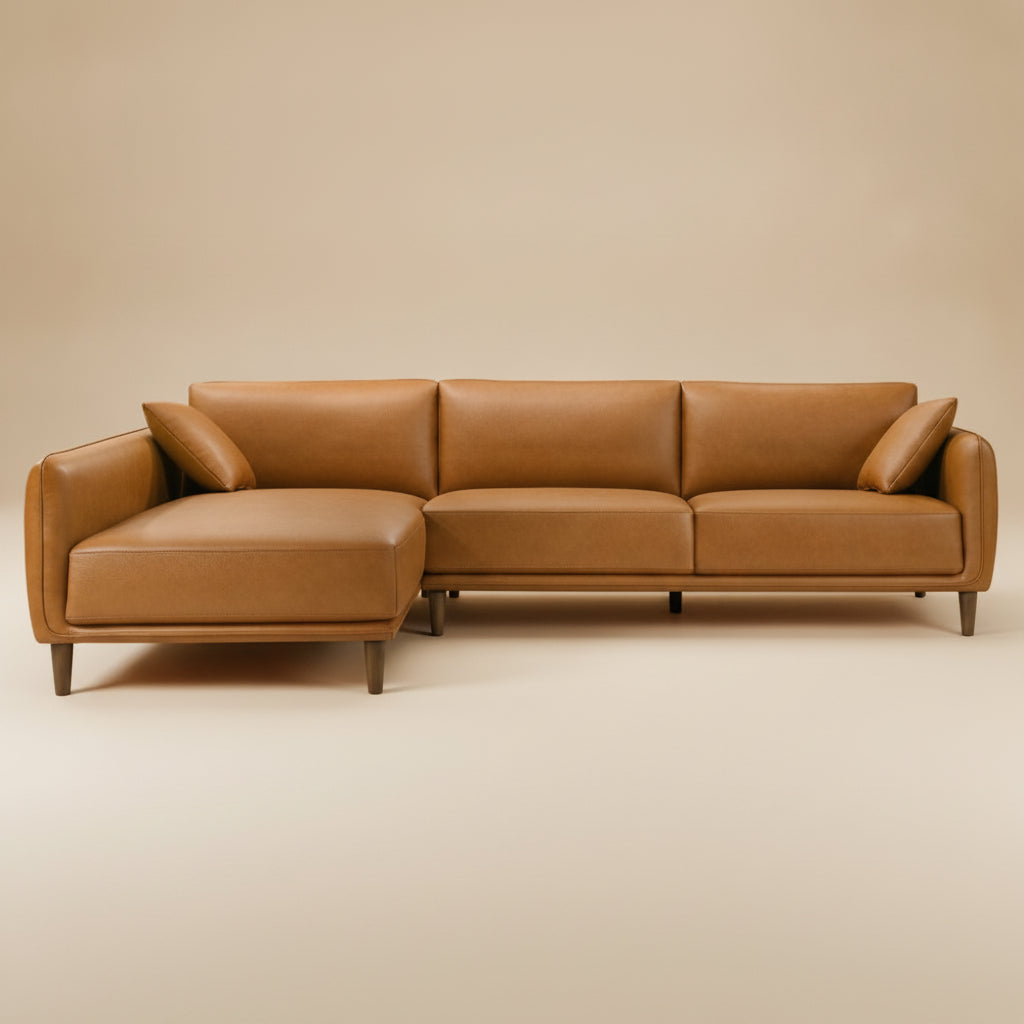 Draper Sectional Left - Cognac Vegan Leather