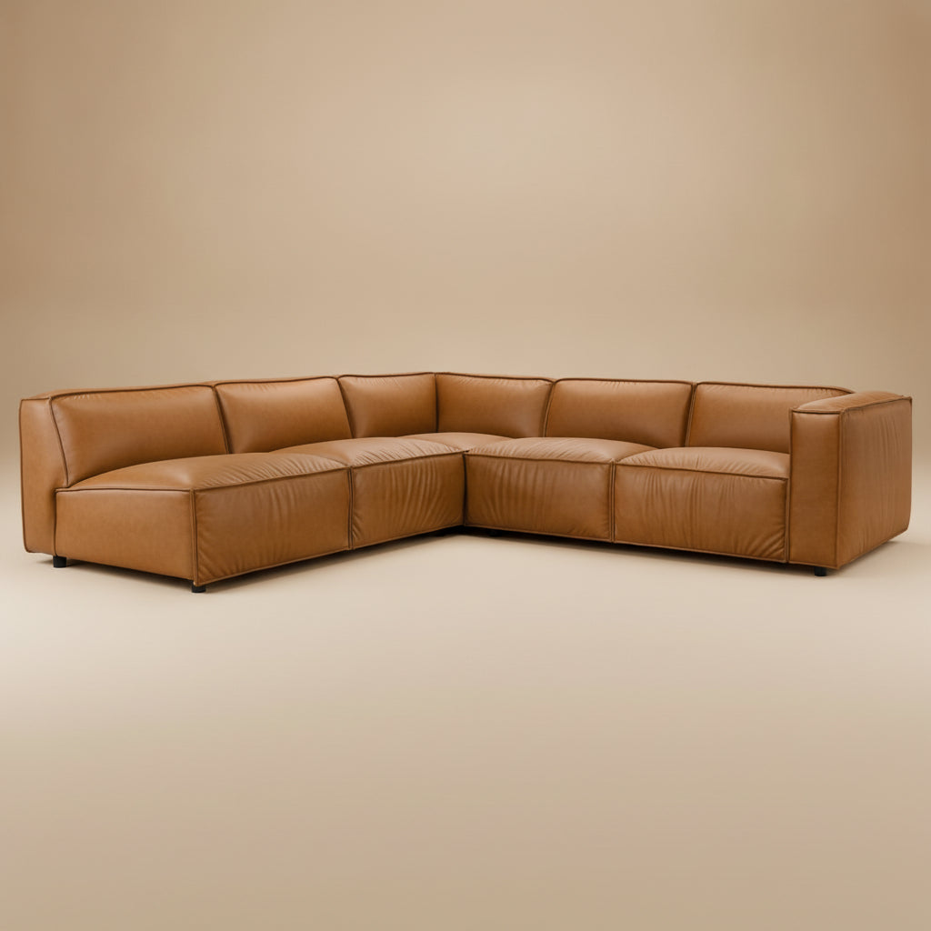 Logan Cognac Vegan Leather Corner Sectional Sofa