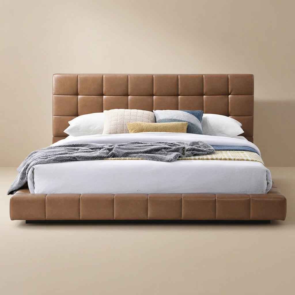 Hughes King Tan Vegan Leather Platform Bed