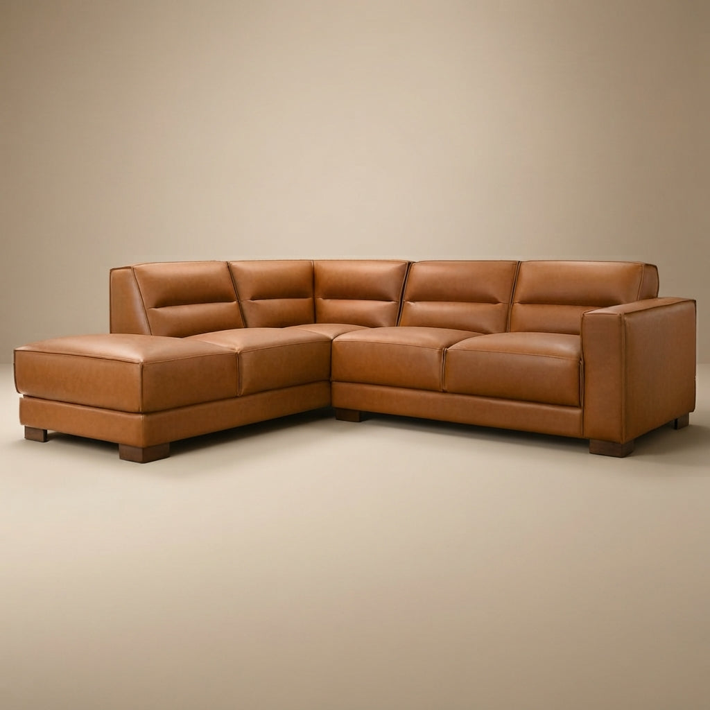 Oliver Left-Facing Cognac Vegan Leather Sectional Sofa | MidinMod |