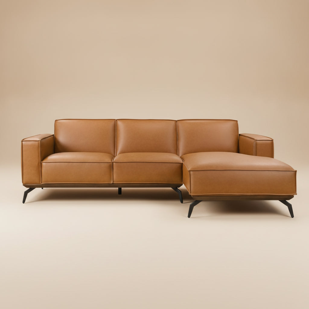 Alcott Right-Facing Cognac Vegan Leather Sectional Sofa