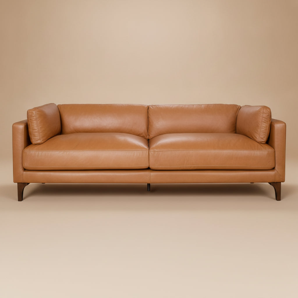 Georgia Mid-Century Modern Tan Leather 3-Seater Sofa | MidinMod |