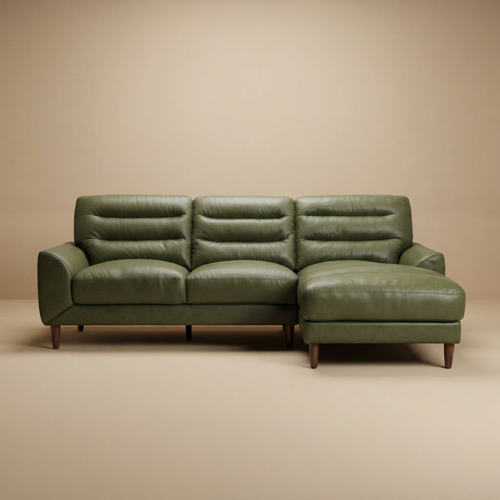 Barton Green Leather Right Facing Sectional Sofa