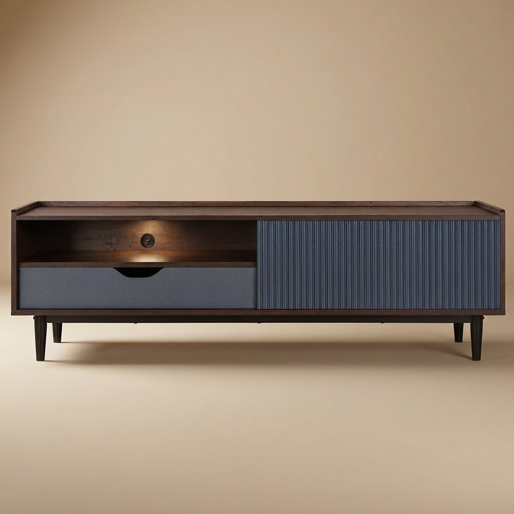 Duane Dark Brown and Navy Blue TV Stand