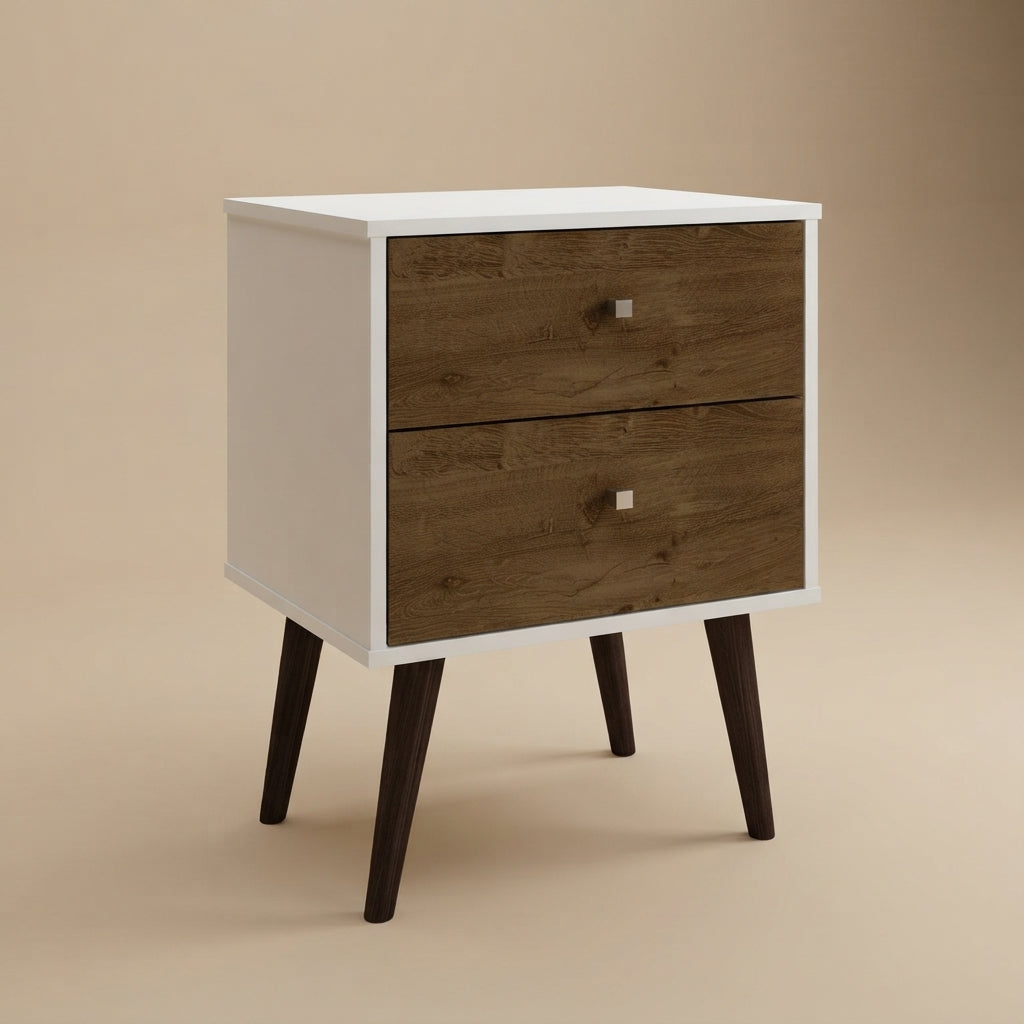 Liberty 2.0 Mid-Century Modern White & Rustic Brown Nightstand