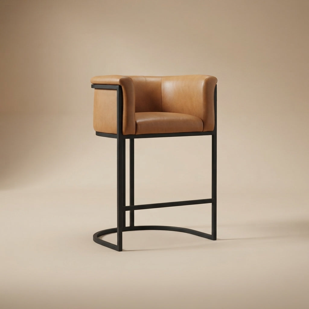 Cosmopolitan Upholstered Counter Stool with Backrest - Camel