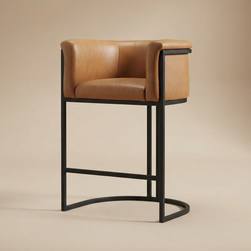 Cosmopolitan Upholstered Counter Stool with Backrest - Camel