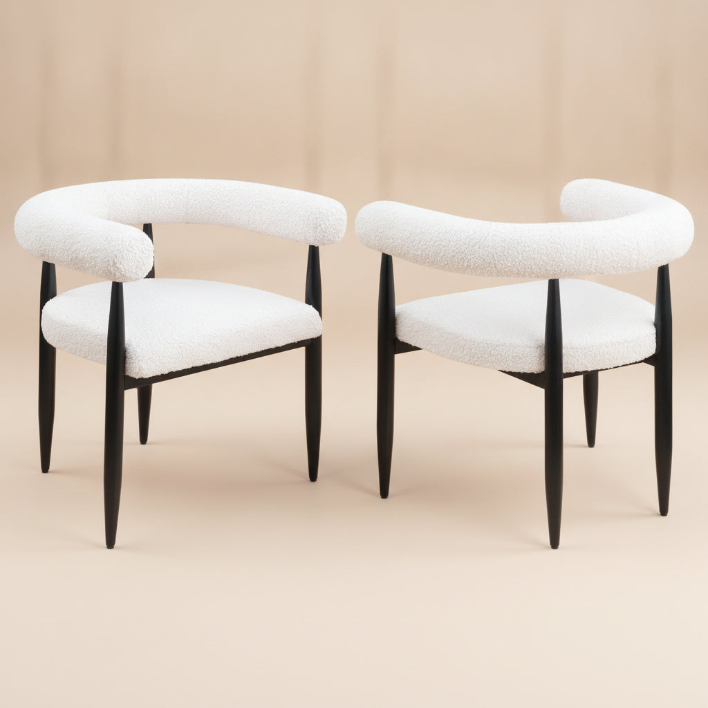 Dunmore Boucle Upholstered Dining Arm Chair Cream (Set of 2)