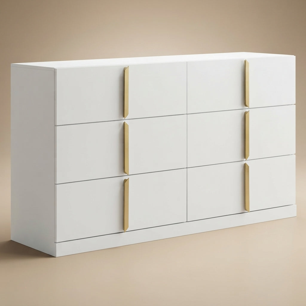 Ines 6-drawer Bedroom Dresser Cabinet White High Gloss
