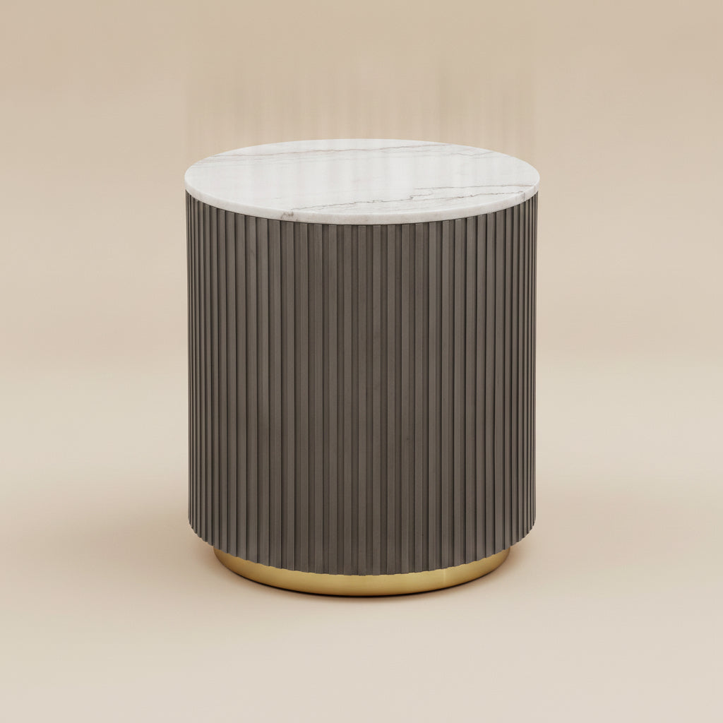 Jason Round Marble Top Side End Table White and Charcoal