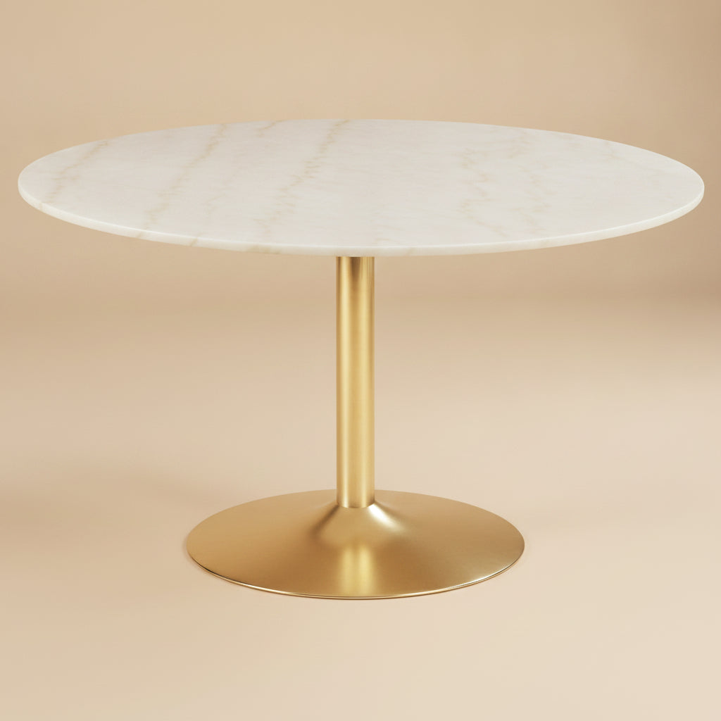 Kella Round 50-inch Marble Top Dining Table White Marble