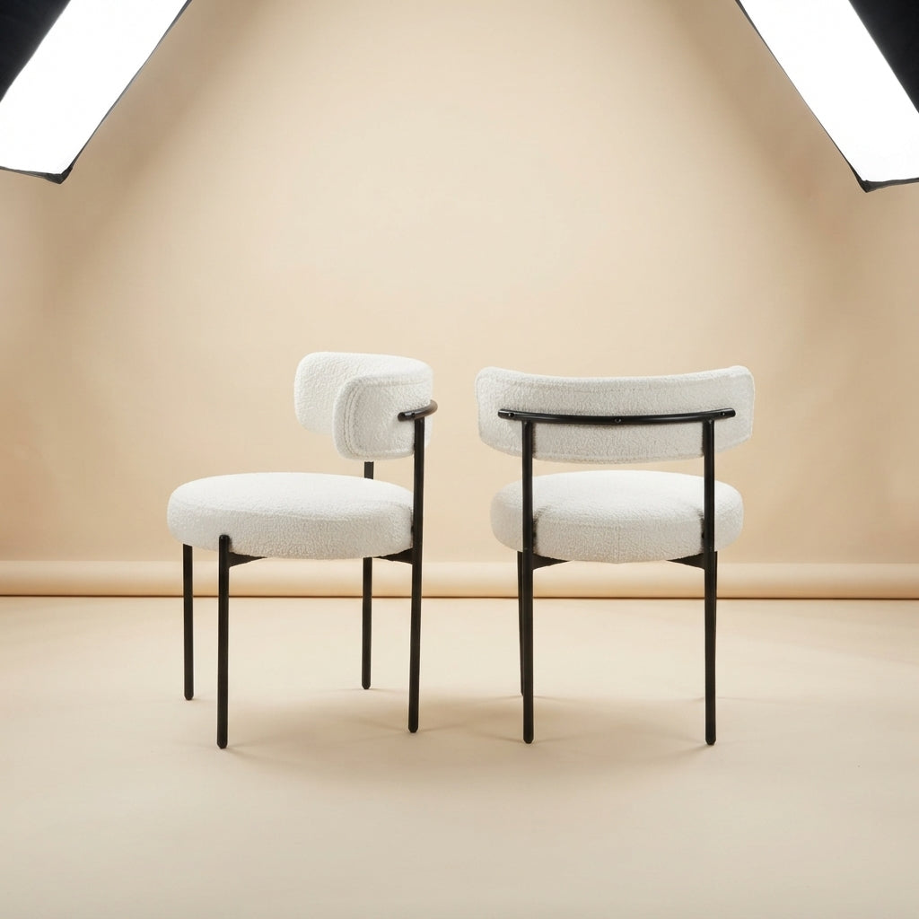 Burbank Modern Round White Boucle Dining Chairs - Set of 2
