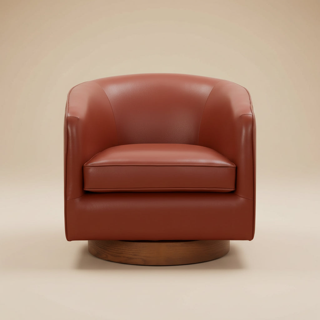 Ellington Caramel Top Grain Leather Swivel Chair with Wood Base