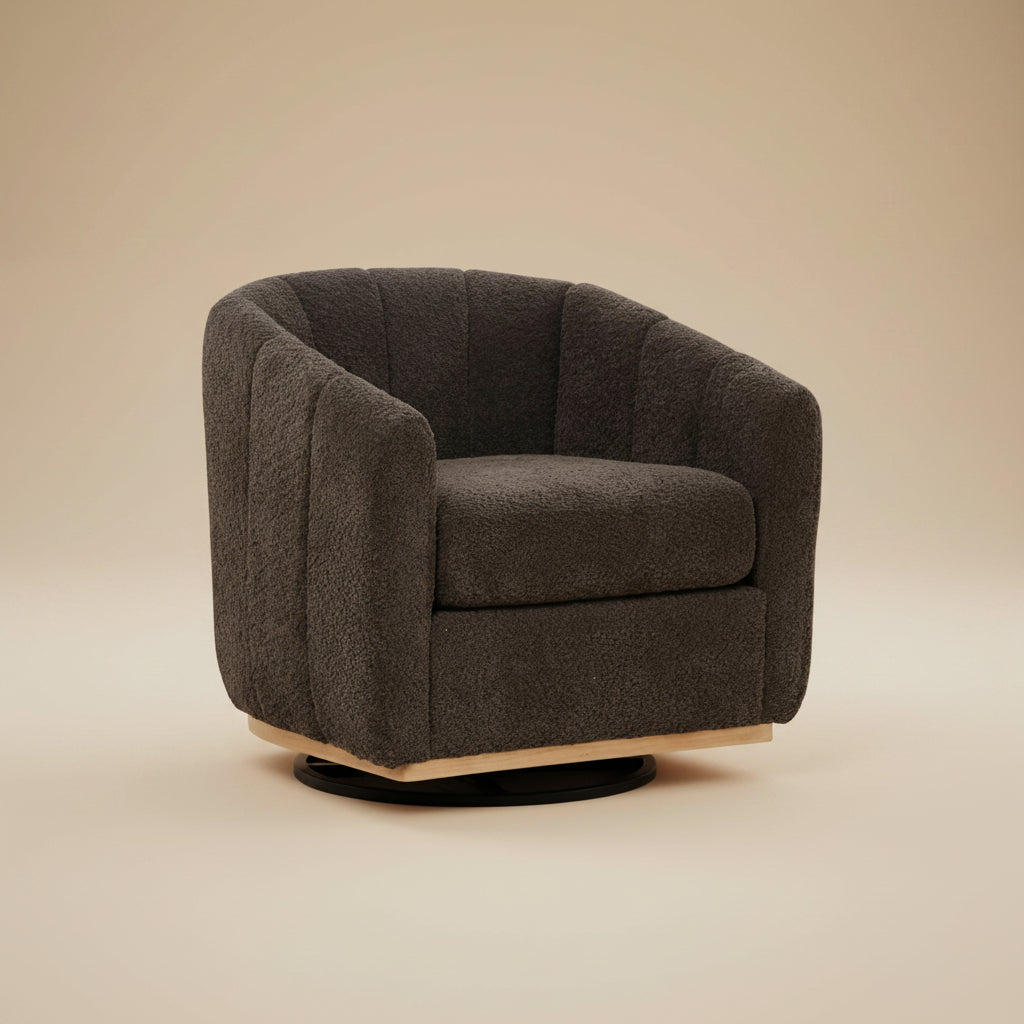 Eaton Charcoal Swivel Barrel Chair with Metal Base and Tufted-Chenille Upholstery