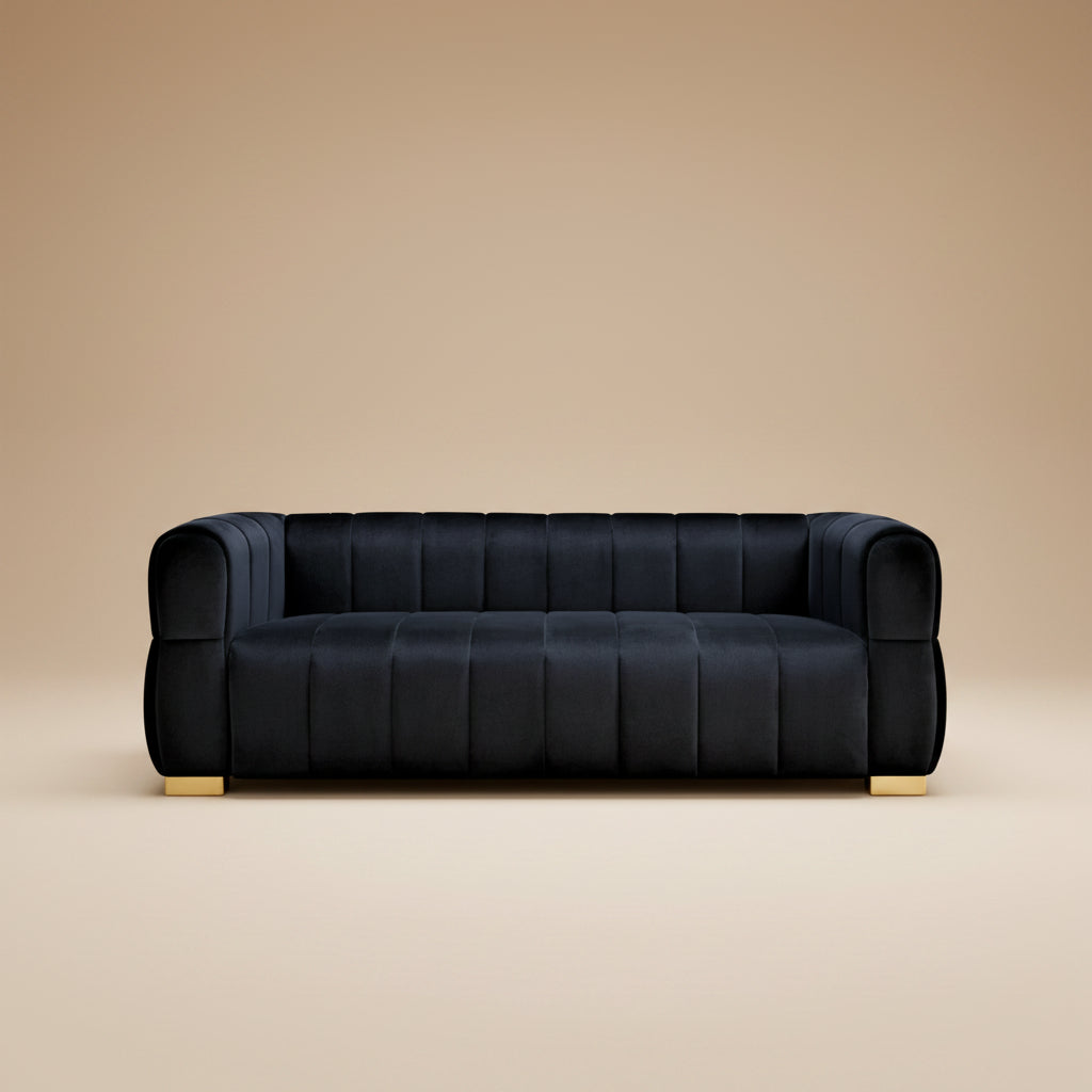 Luka Black Velvet Sofa with Tufted Low Back Design