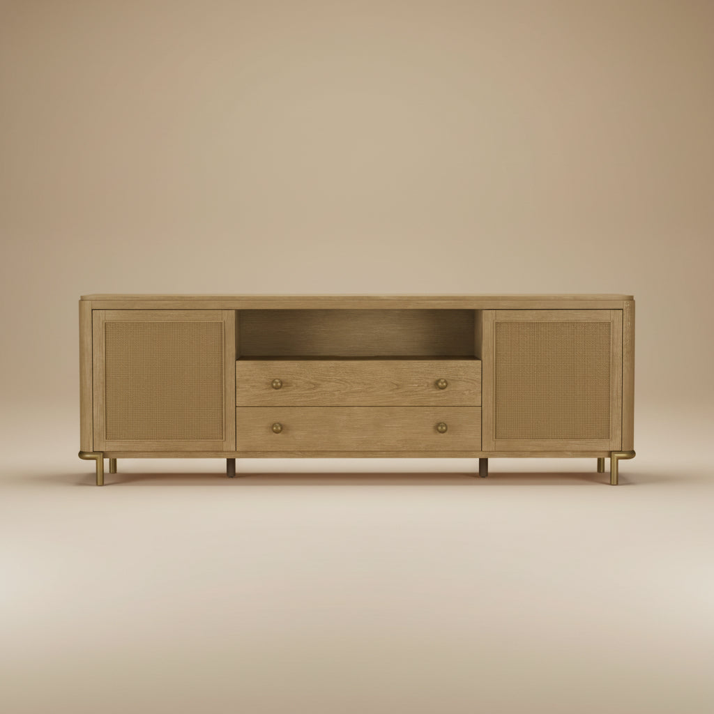 Arini Rattan Cane 2-door TV Stand Media Console Sand Wash