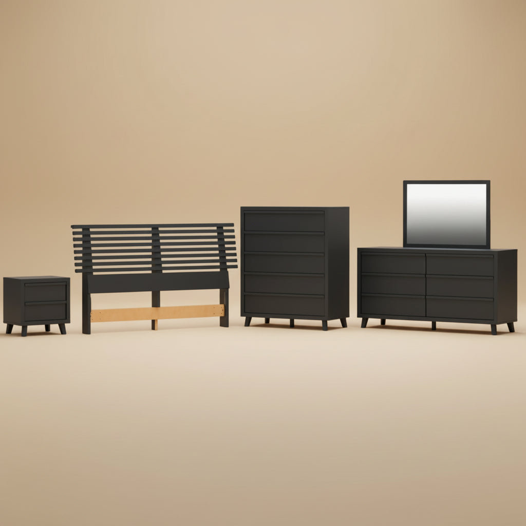 Danziar Queen Slat Headboard, Dresser, Mirror, Chest and Nightstand