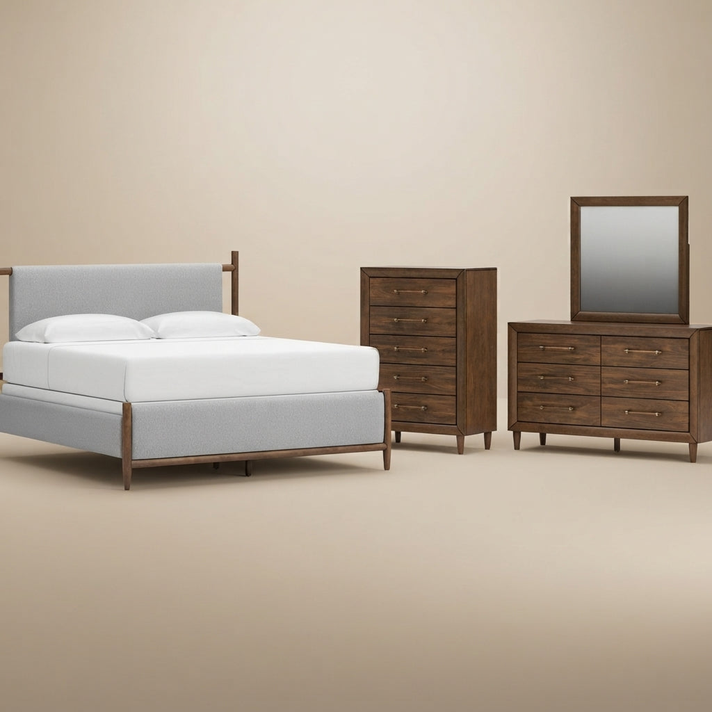 Lyncott King Upholstered Bed, Dresser, Mirror and Chest