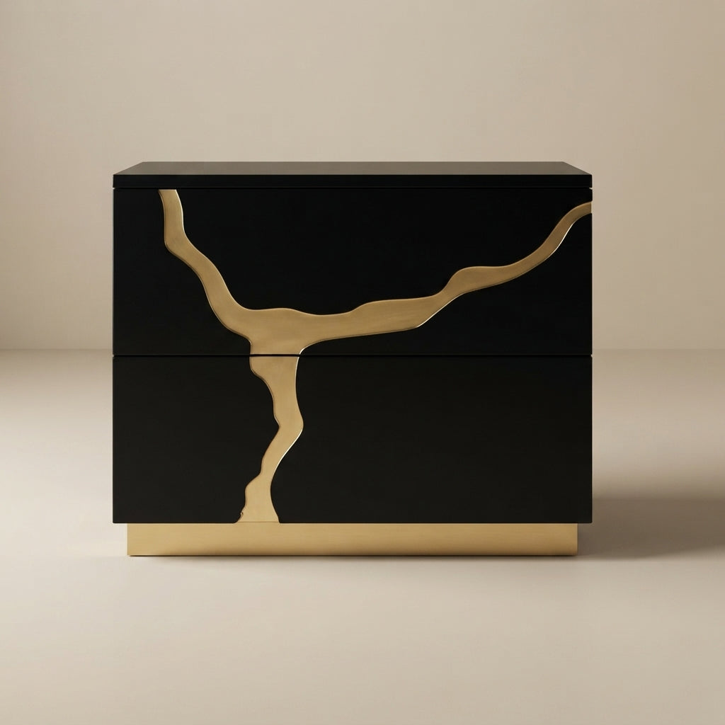 Goldsberg Contemporary Black and Gold Engineered Wood Nightstand