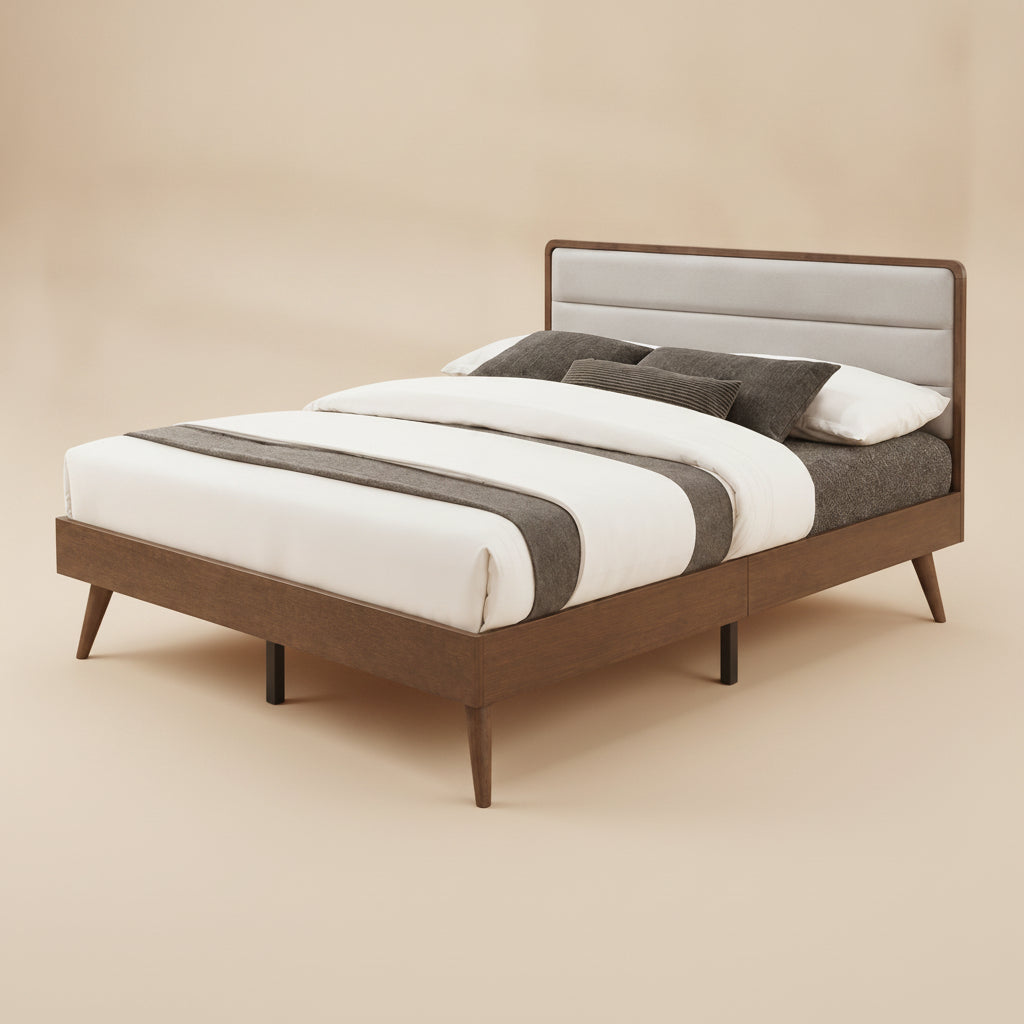 Padgett Contemporary Beige Fabric Upholstered Queen Platform Bed