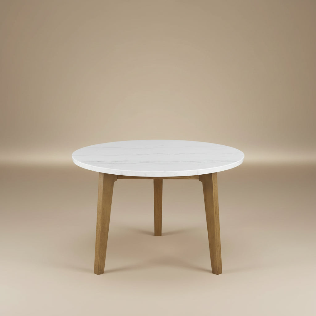 Mandier Transitional Natural Genuine Marble Top Round Dining Table with Storage Base