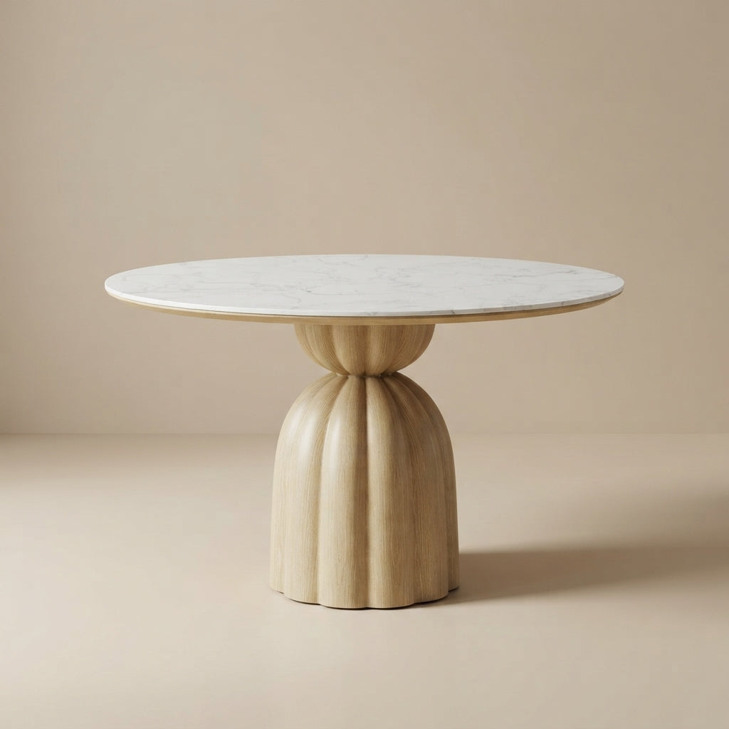 Neasden Modern Natural and White 47-Inch Engineered Stone Dining Table with Drum Base