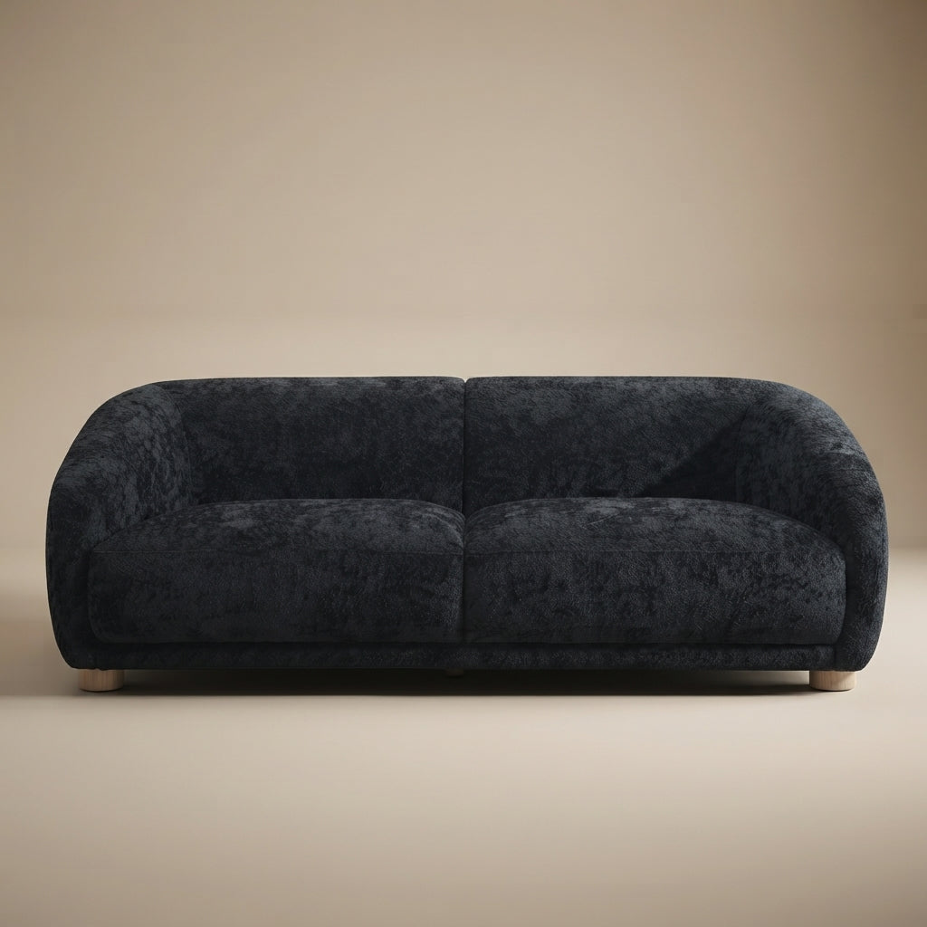 Kolvere Contemporary Black Chenille Sofa with Solid Wood Round Legs