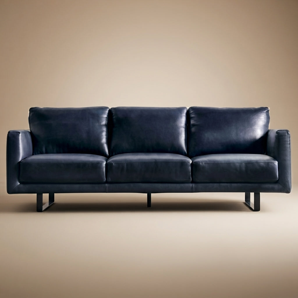 Mezzanotte Midnight Blue Real Italian Leather Sofa