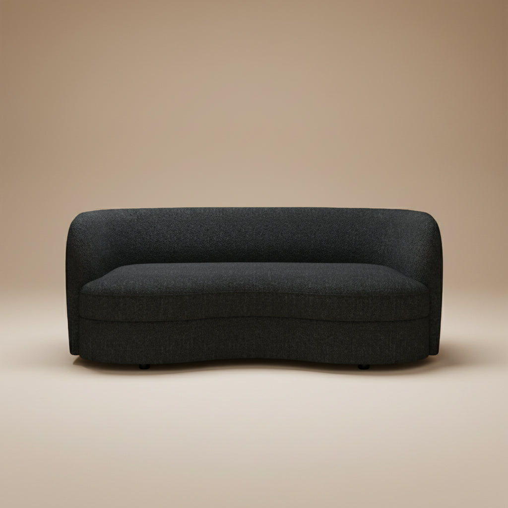 Versoix Contemporary Black Boucle 84-Inch Curved Kidney Sofa