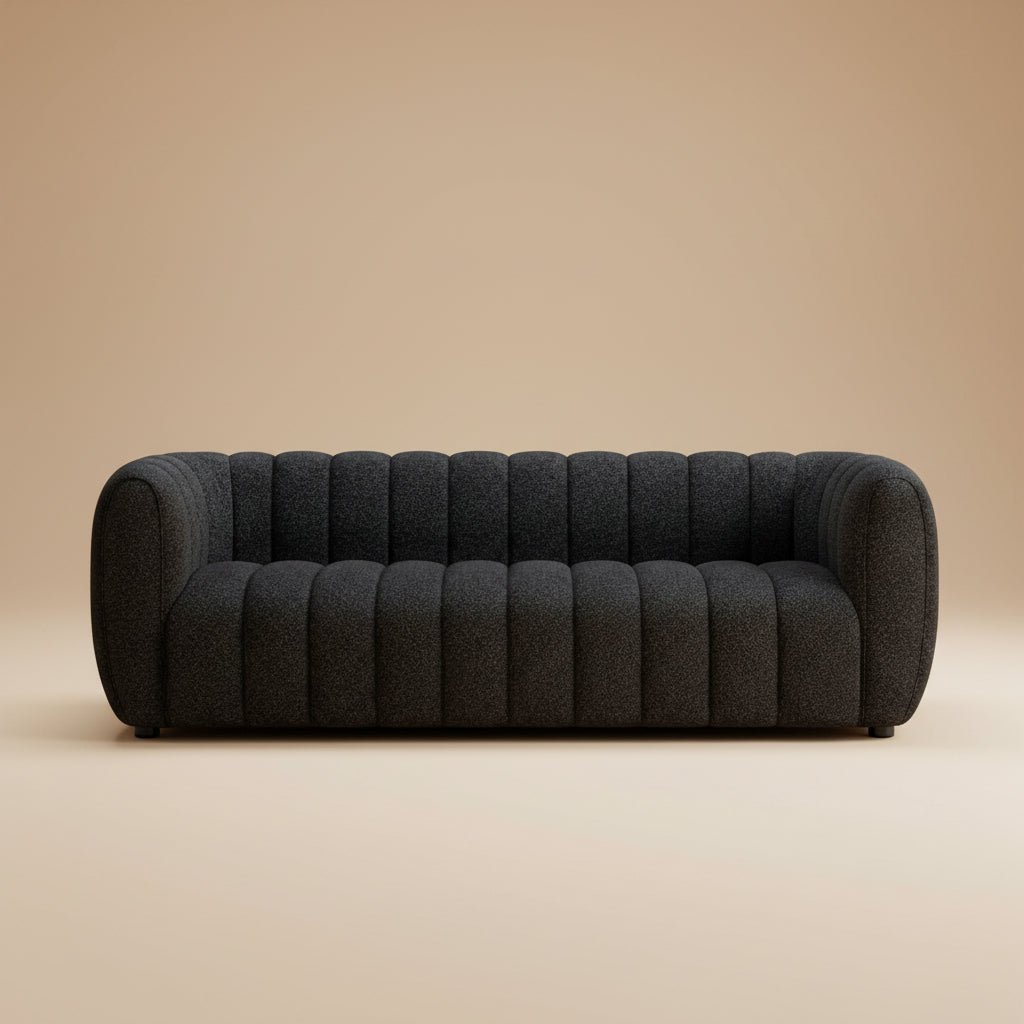 Aversa Contemporary Black Boucle 83-Inch Channel Tufted Sofa