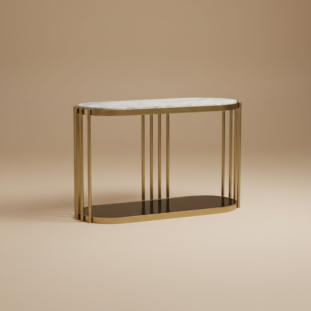 Ofelia Antique Brass & Black Sofa Table