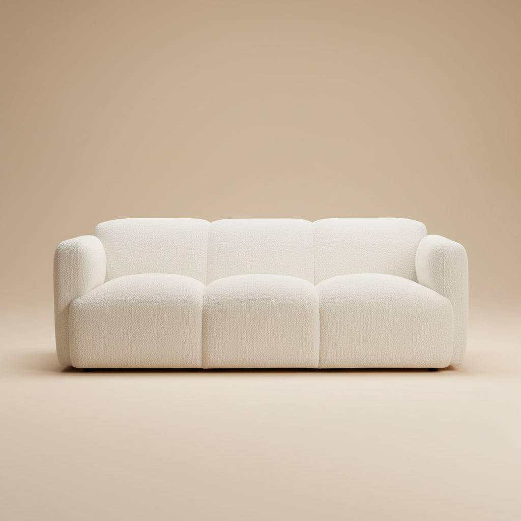 Dorset White Fabric Upholstered Round Track Arm Sofa