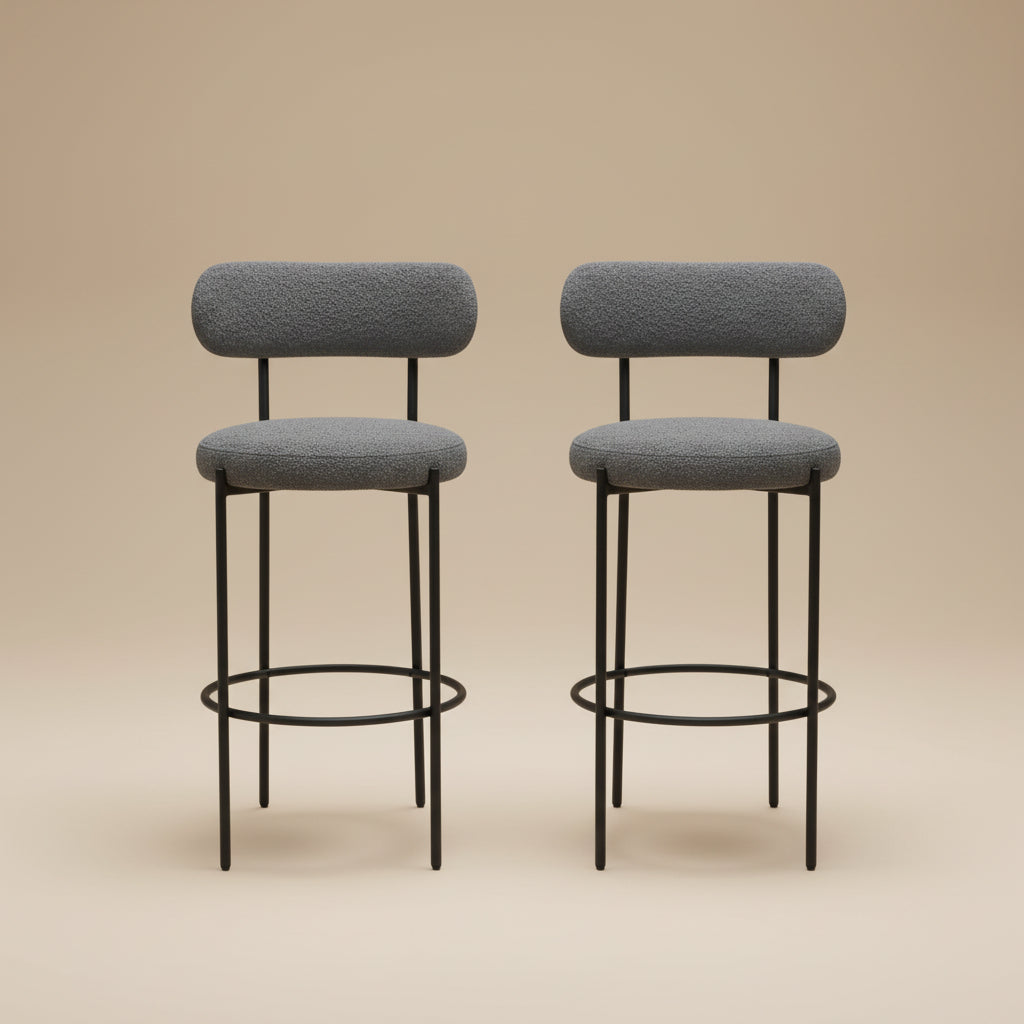 Viola Grey Boucle Upholstered Bar Chair (Set of 2)