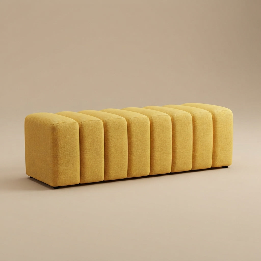 Summer Mustard Yellow Fabric Upholstered Tufted Accent Bench