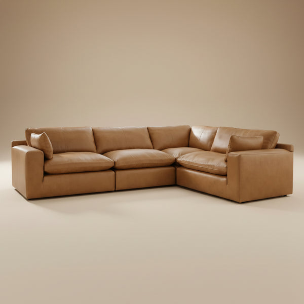 Emilia Caramel Leather 4-Piece Modular Sectional