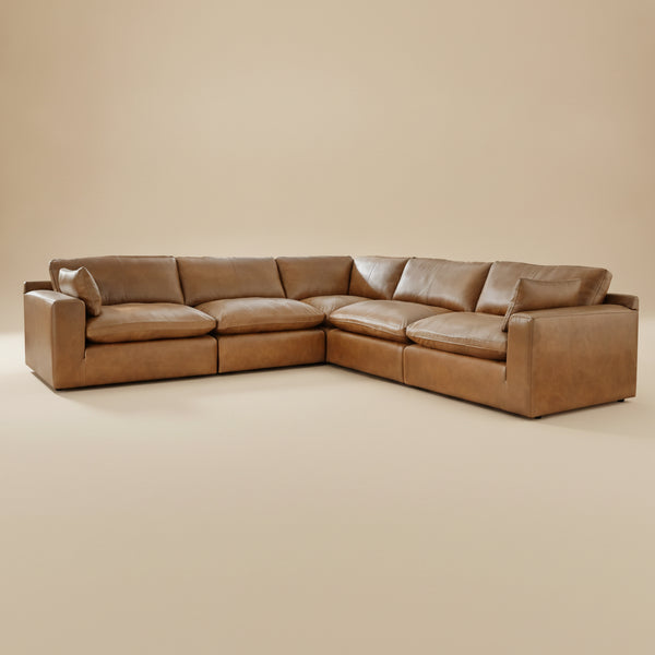 Emilia Caramel Leather 5-Piece Modular Sectional
