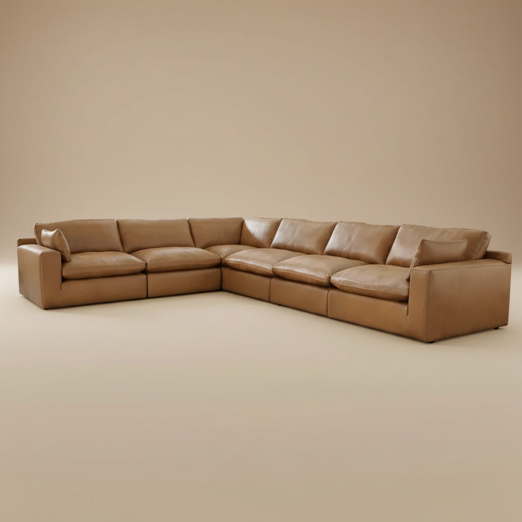 Emilia Caramel Leather 6-Piece Modular Sectional