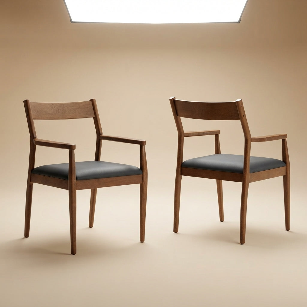 Solara Vegan Leather Wood Dining Armchairs Set of 2 by Modway
